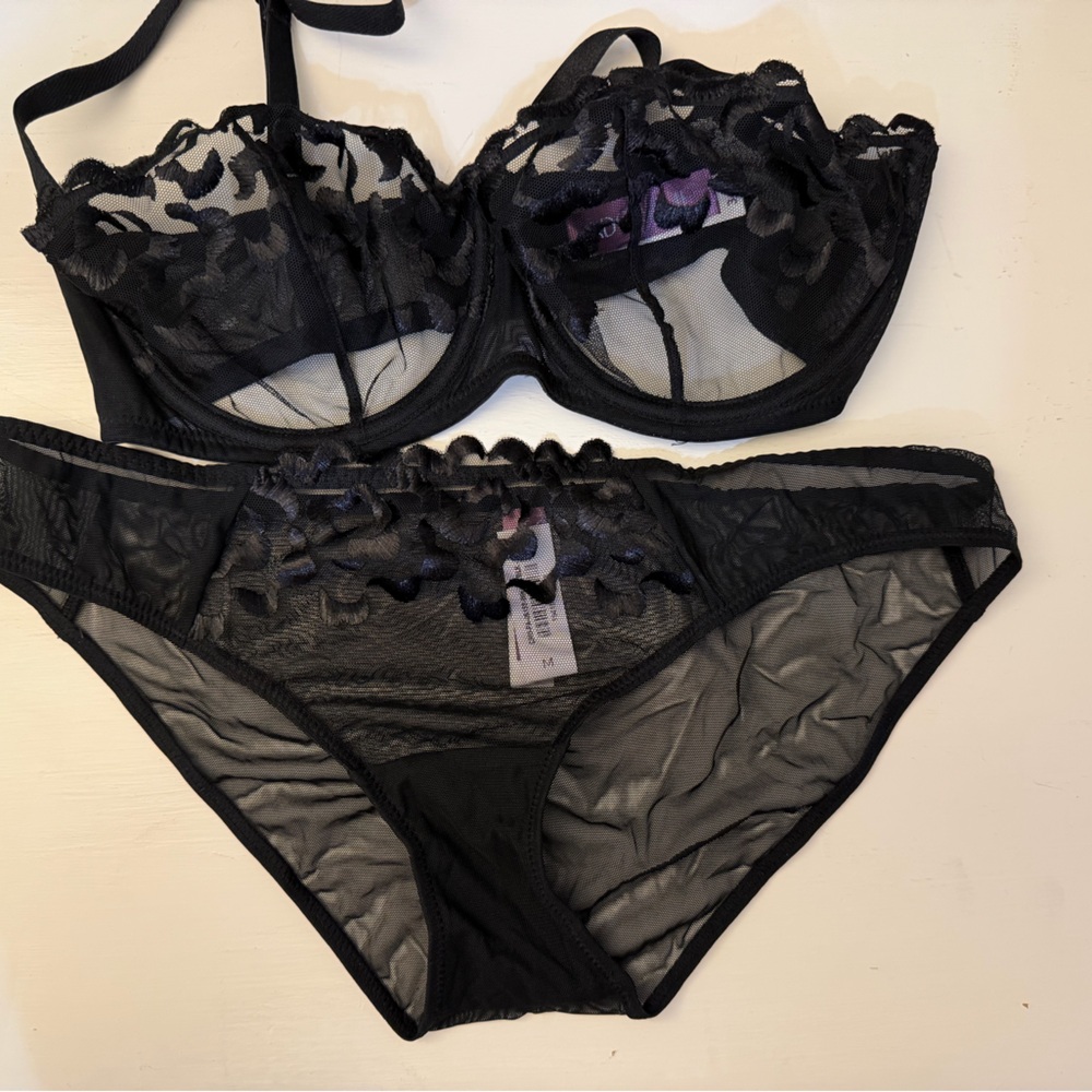 Adore Black Sheer Lace Bra Set
